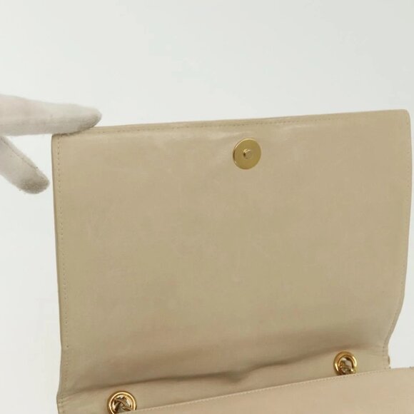 CHANEL Matelasse Chain Shoulder Bag Lamb Skin Ivory Gold CC Auth - Picture 7 of 16